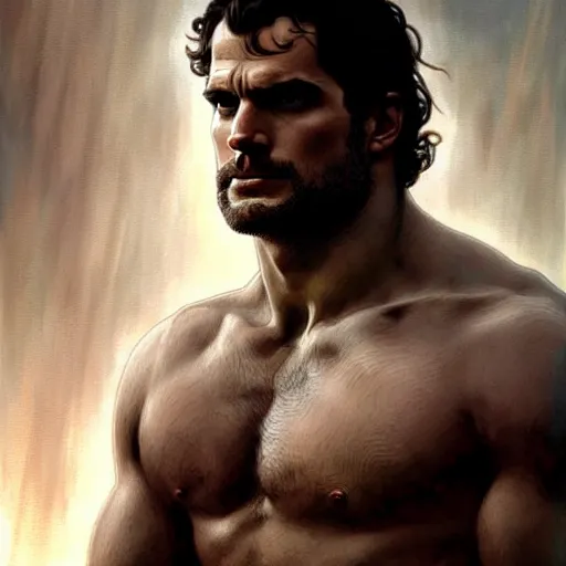 Image similar to henry cavill as a greek gladiator, gorgeous, amazing, muscular, intricate, highly detailed, digital painting, artstation, concept art, sharp focus, illustration, art by greg rutkowski and alphonse mucha