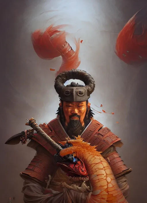 Image similar to samurai with the head of a koi, subsurface scattering, by jesper ejsing, justin gerard, tomasz alen kopera, cgsociety and fenghua zhong, highly detailed, rim light, cinematic lighting, illustration, art, octane render, very coherent, cinematic, hyper realism, high detail, octane render, 8 k