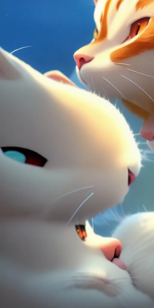 Prompt: a wholesome animation key shot of a ginger and white cat sleeping, close up, studio ghibli, pixar and disney animation, sharp, rendered in unreal engine 5, clear sky, anime key art by greg rutkowski, bloom, dramatic lighting