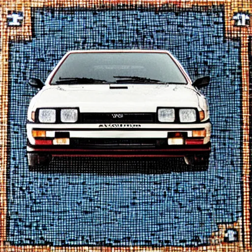 Image similar to Byzantine mosaic of a drifting white Toyota AE86