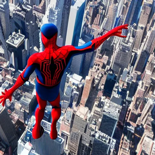 Image similar to marvel spider - man standing on top of the empire state building