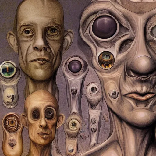 Image similar to a little time and a lot of latent space stands a man with infinite faces all, neuromorphicly engineered computationally, high level of detail, surrealism