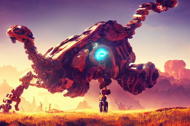 Image similar to shell - walker machine mecanical creature robot of horizon forbidden west horizon zero dawn radiating a glowing aura global illumination ray tracing hdr fanart arstation by ian pesty and alena aenami artworks in 4 k