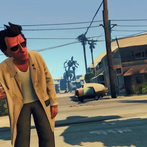 Prompt: Rick Sanchez in grand theft auto 5