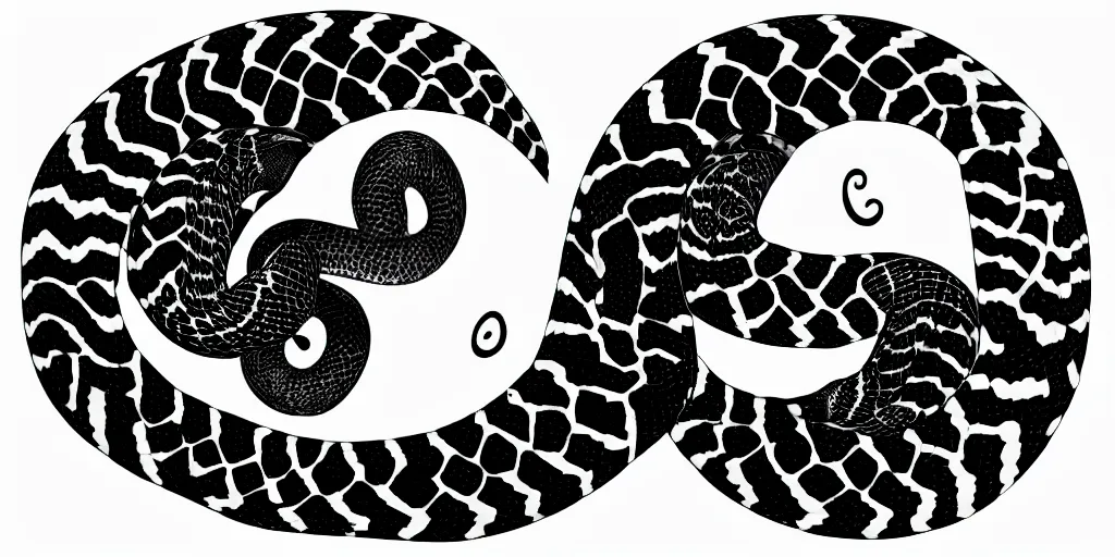 Image similar to realistic scene of snakes as ying yang, white and black, 1 4 5 0, ink, ultra realistic, 8 k