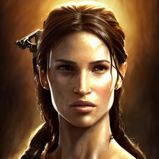 Image similar to Portrait Lara Croft, Tomb Raider, Alicia Vikander, beautiful, 4k oil on linen by wlop, artgerm, andrei riabovitchev, nuri iyem, james gurney, james jean, greg rutkowski, highly detailed, soft lighting 8k resolution