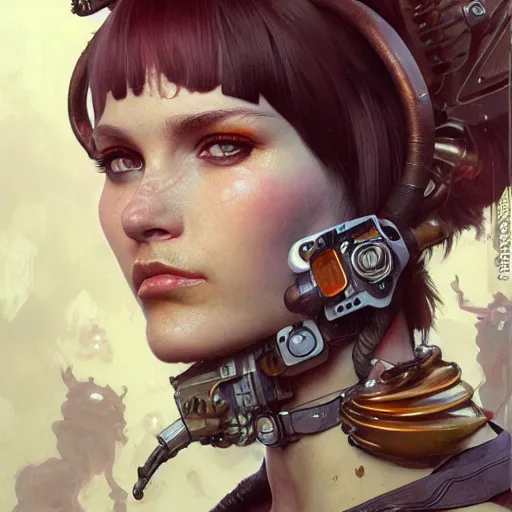 Image similar to brutalist Portrait of Tank Girl, intricate, wild, highly detailed, digital painting, artstation, concept art, smooth, sharp focus, illustration, art by artgerm and greg rutkowski and alphonse mucha and Hajime Sorayama