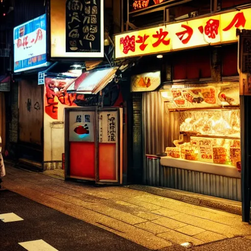 Image similar to a street ramen shop in japan, at night, cinematic dramatic lighting, light comes from billboards, moody atmosphere, very aesthetic, in the style of edward hopper, 4 k,