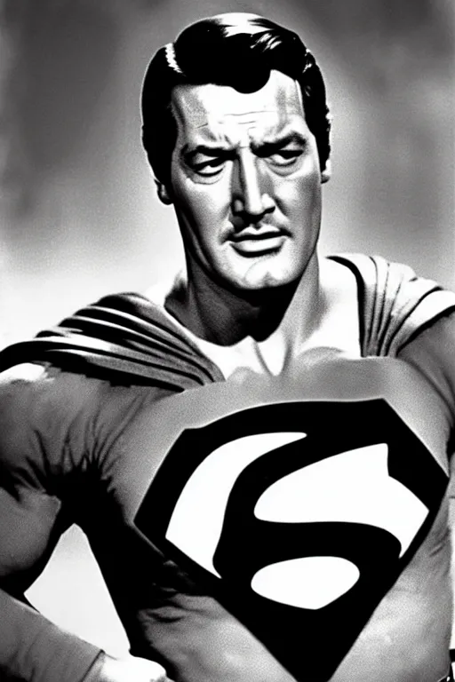 Image similar to rock hudson playing superman in 1 9 7 8, superhero movie