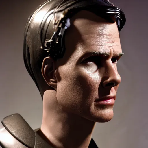 Image similar to animatronic Tom Cruise, exposed wires, photo, Stan Winston studios, detailed, 4k