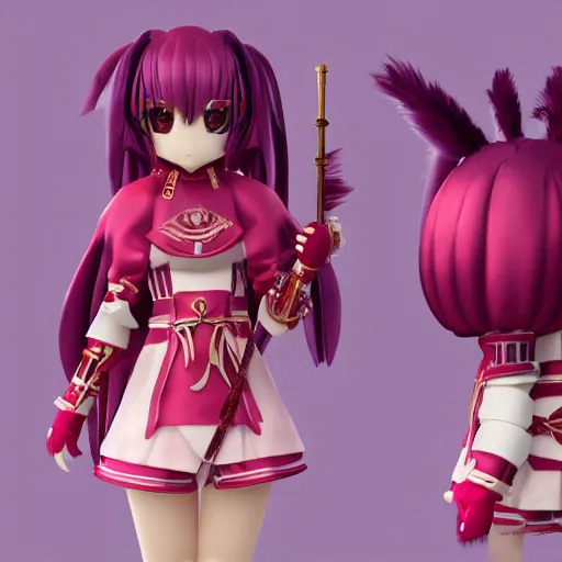 Image similar to cute fumo plush of a knight girl of a royal legion, anime girl with long hair, matcap red and purple metal reflectance, vray