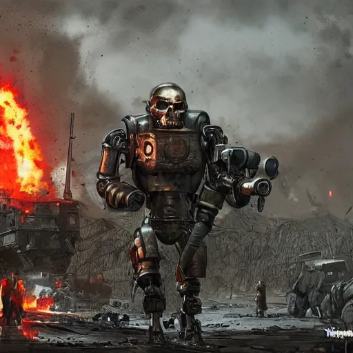 Image similar to terminator in world war one setting, pixar style, concept art, artstation