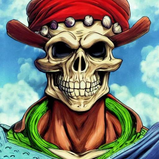 Image similar to portrait painting of skeletor, art by eiichiro oda, 4 k, one piece artstyle, cel shaded, highly detailed, epic lighting