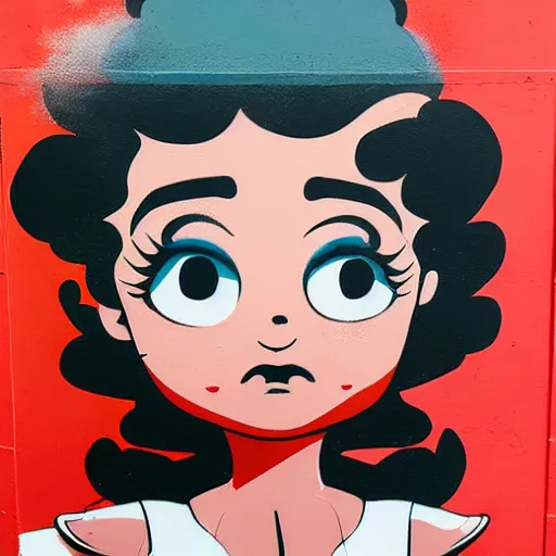 Prompt: betty boop painting, matte paint, street art, by sachin teng x supreme : 5 marijuana, graffiti, smoke, hard edges, geometric shapes, by sachin teng : 6