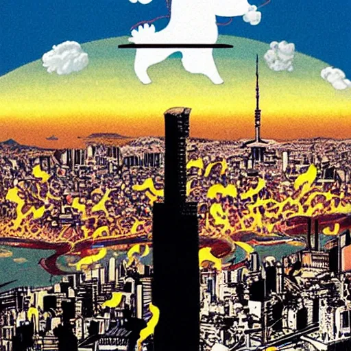 Image similar to giant evil cat destroys tokyo, poster