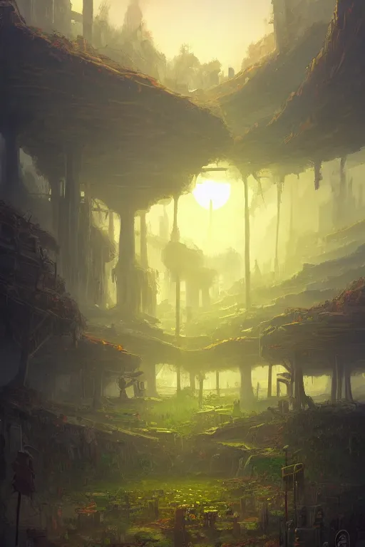 Prompt: solarpunk landscape,, andreas rocha style