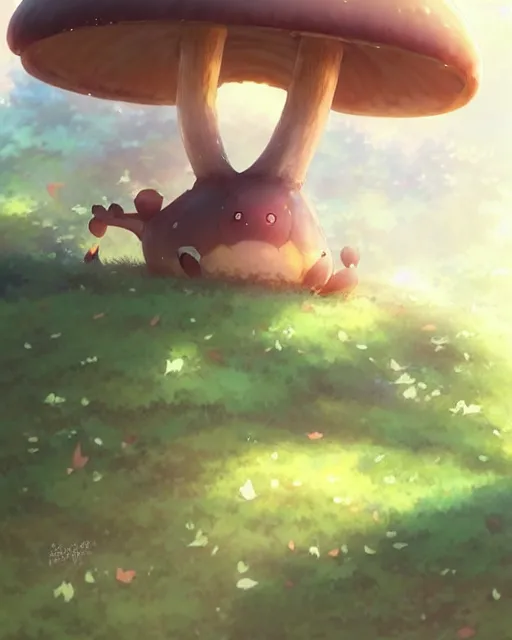 Image similar to a cute thicc mushroom creature animal, by makoto shinkai an krenz cushart