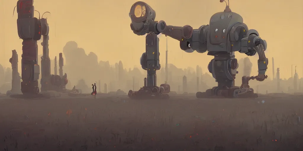 Image similar to a beautiful matte painting of a robot by simon stalenhag and abigail larson, trending on artstation