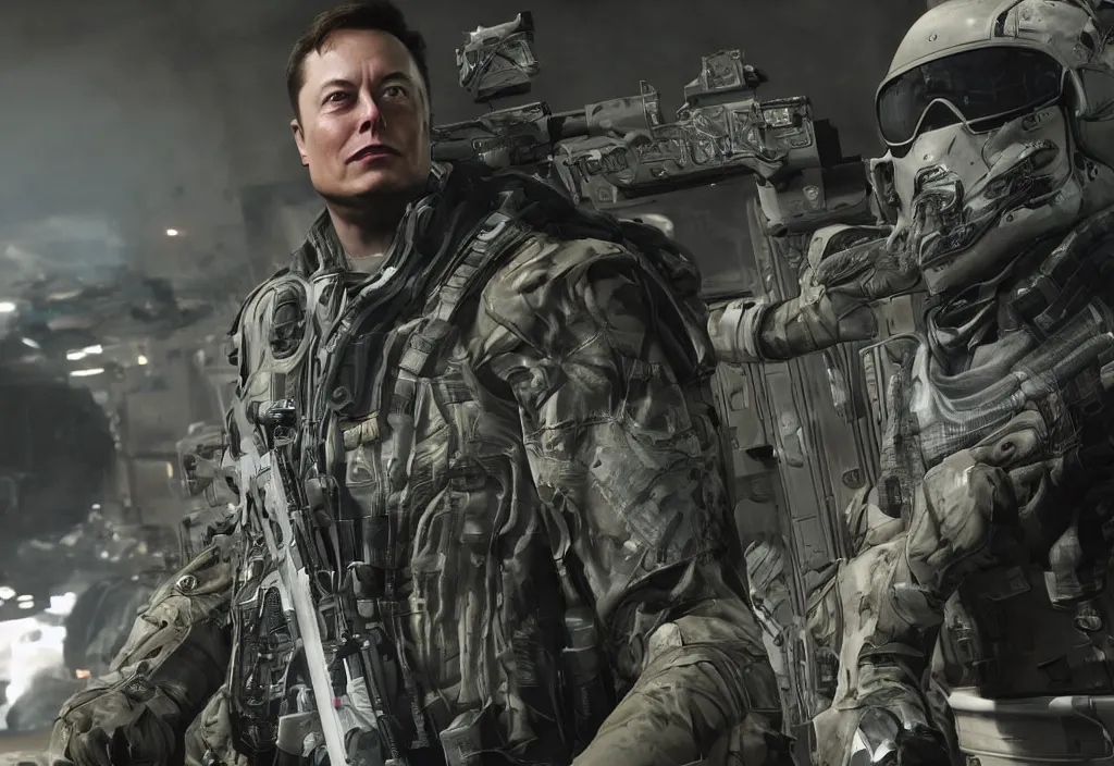 Image similar to elon musk in call of duty, elon musk in the video game call of duty, gameplay screenshot, close up, 3 d rendering. unreal engine. amazing likeness. very detailed.