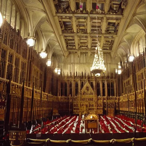 Image similar to the houses of parliament in london decorated for king charles ii's coronation, london