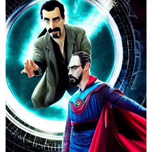 Image similar to “borat as dr strange, poster, highly detailed, dynamic poster, marvel, sci-fi, super heroes, concept art”