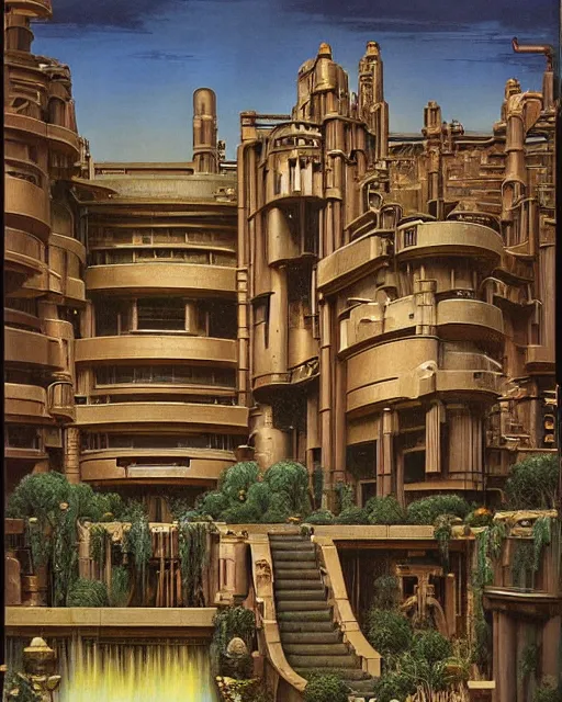 Image similar to cyberpunk mansion by ralph mcquarrie and frank lloyd frank lloyd and bruce pennington and ted nasmith