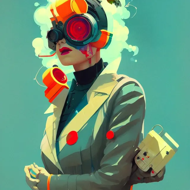 Prompt: a beautiful painting of a atompunk girl by sachin teng and pascal blanche and josan gonzalez and greg rutkowski and sachin teng and sandra chevrier. in style of futurism art. brush stroke, vibrating colors, hyper detailed. 4 k texture. beautiful features. octane render. trending on artstation