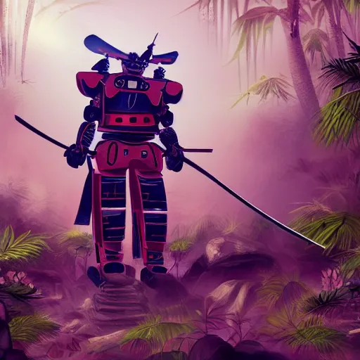 Image similar to samurai robot, in a jungle jeszika le vye heraldo ortega 8 k