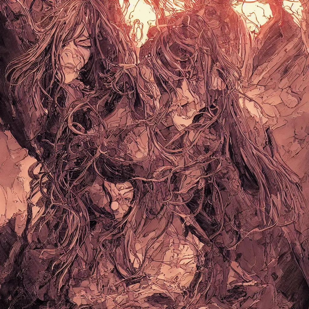 Image similar to malenia from elden ring, in the style of james jean and laurie greasley, dynamic composition, dramatic lighting, hyper - realistic, ultra detailed