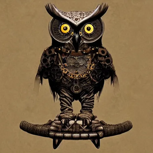 Image similar to Warrior owl art nuveau, steampunk, symmetry, unreal engine,