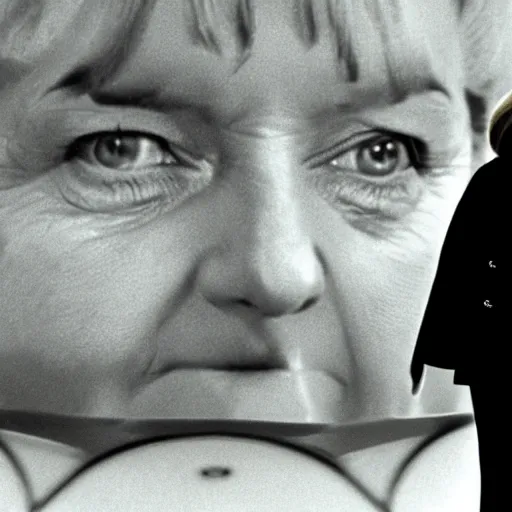 Image similar to angela merkel is neo, movie Matrix, 1999, cinema, 4k