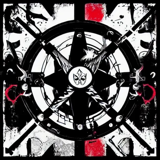 Image similar to My Chemical Romance’s new collaboration album with Pierce The Veil, the style of metal band album covers, deep and emotional, black, red and white color scheme, has both band’s logos, metalcore, emo, dramatic, featuring a girl and a boy
