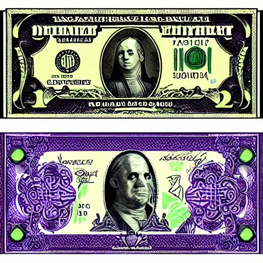Prompt: fantasy art counterfeit money designs