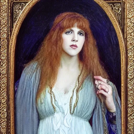 Prompt: amazing preraphaelite painting of stevie nicks in her youth