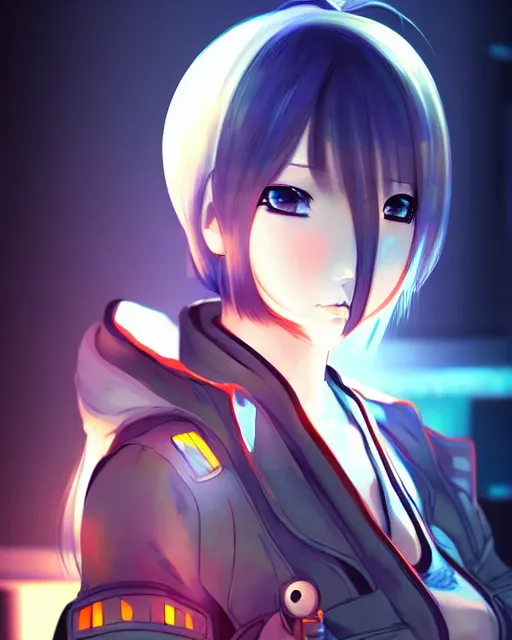 Image similar to portrait of anime girl in mechanic armor in night tokyo by makoto sinkai, perfect face, fine details