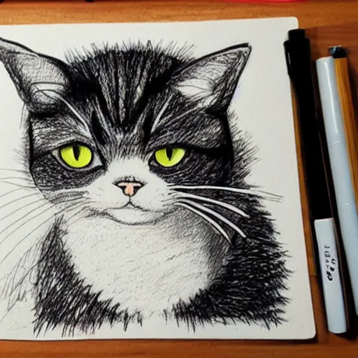 Image similar to a sketch of a cat handmade with a pen