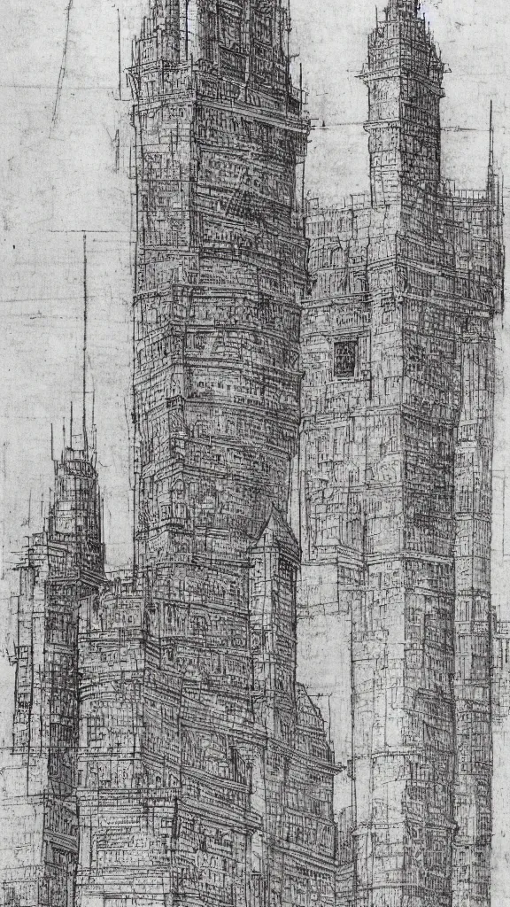 Image similar to architectural design studies of pise tower, schematics, notes, different closeup view, drawn by Leonardo da Vinci, chinese inkpen draw, artistic, intricated details