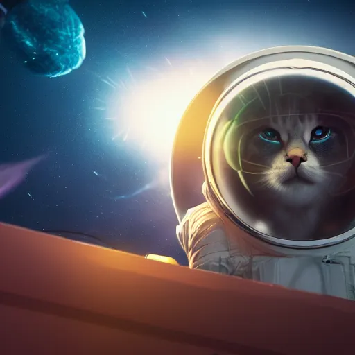 Image similar to cosmic astronaut cat in space, epic atmosphere, beautiful, octane render, 4 k, digital art