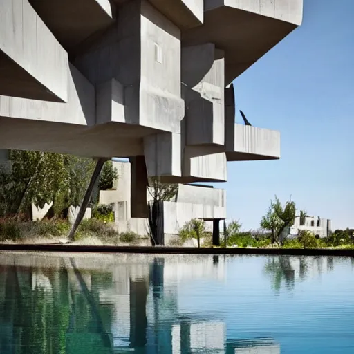 Image similar to habitat 6 7 in the desert, biophilia mood, pool, garden, highly detailed, cinematic, photorealistic,