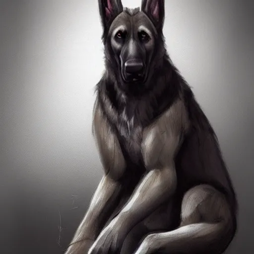 Image similar to a humanoid german shepherd beast - man, sitting on a couch and puts on socks, artstation, concept art, smooth, sharp foccus ilustration, artstation