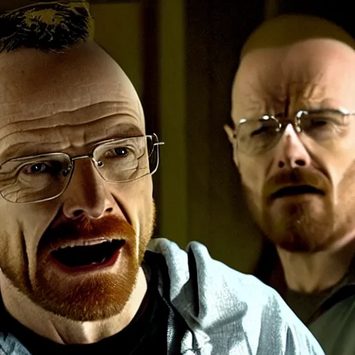 Prompt: Walter White screaming while Jesse Pinkman is murdered