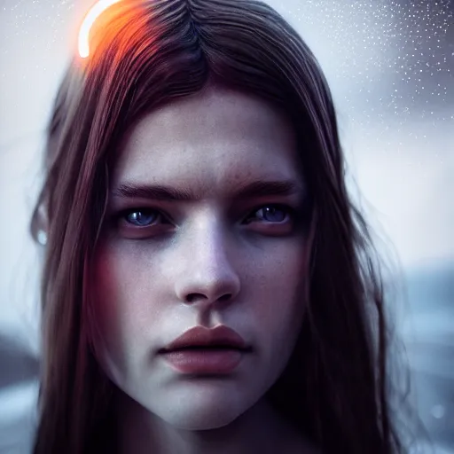 Image similar to portrait art of female angel by alessio albi 8 k ultra realistic, angel wings, lens flare, atmosphere, glow, detailed, intricate, full of colour, cinematic lighting, trending on artstation, 4 k, hyperrealistic, focused, extreme details, unreal engine 5, cinematic, masterpiece