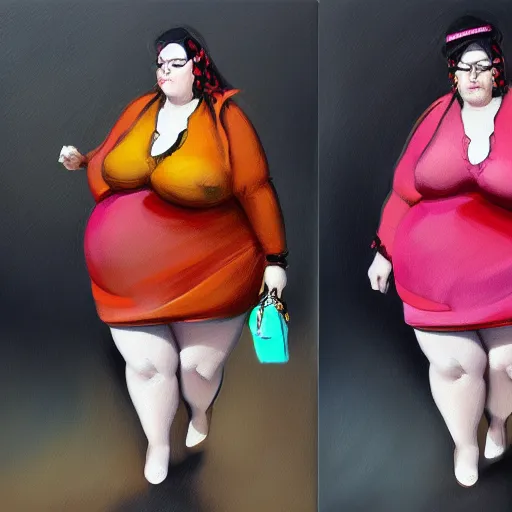 Prompt: fat woman fashion, gucci catwalk, oil painting, digital art, ultradetailed, artstation