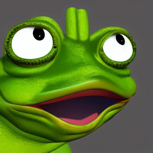 Image similar to 3d render portrait pepe frog, highly detailed, cinematic, illustration, concept art