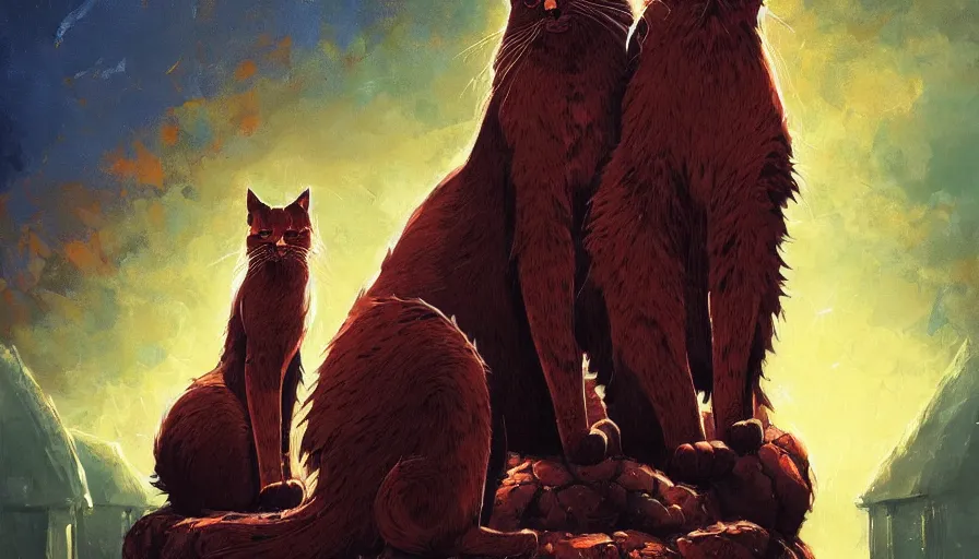 Image similar to artwork of really tall sitting cats by anato finnstark, by karol bak, thick brush, 4 k resolution