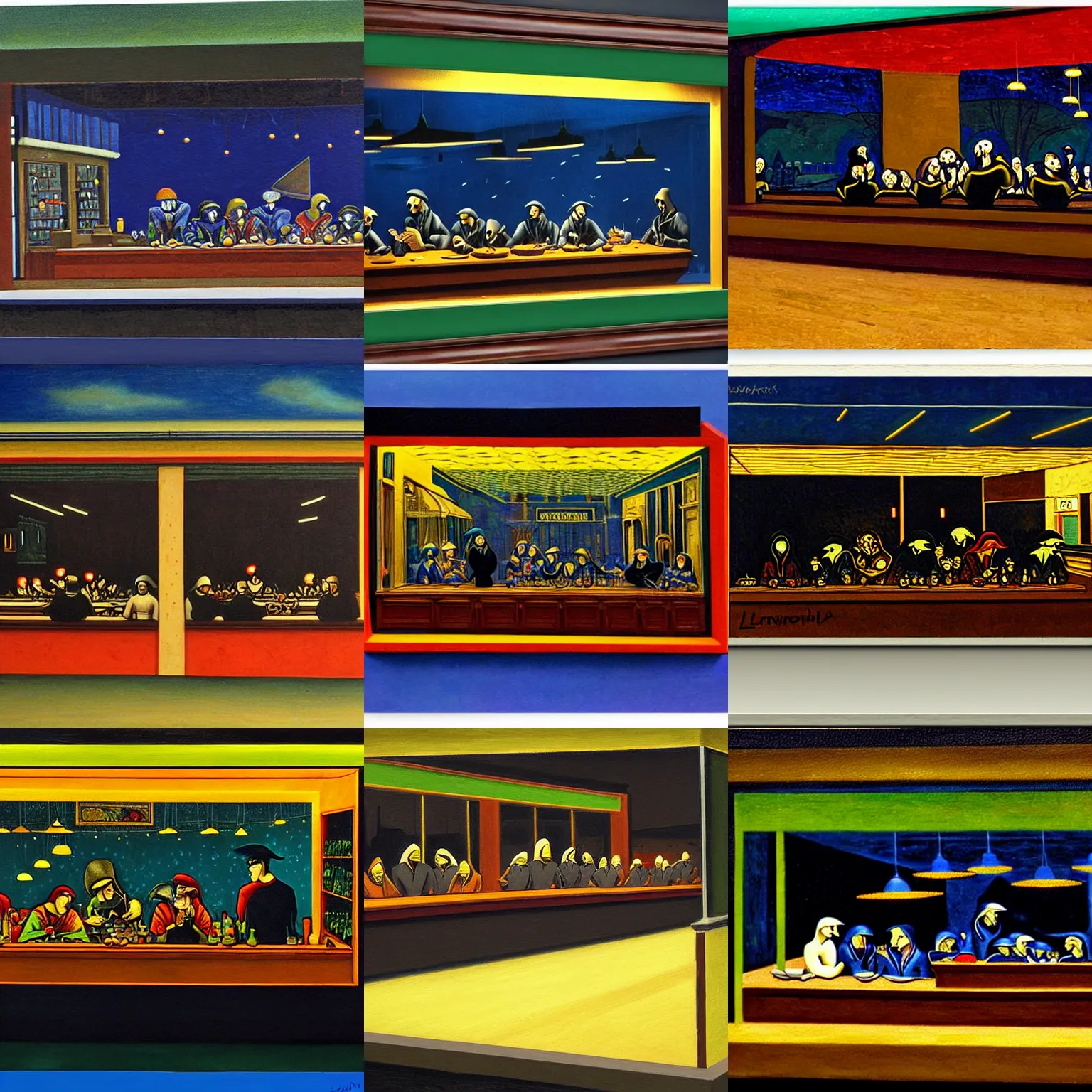 Prompt: Nighthawks by Leonardo da Vinc