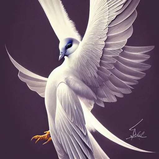 Prompt: Ethereal majestic Pigeon, royal bird, intricate detail, ornate, conceptual art, soft light, dynamic, art by artgerm