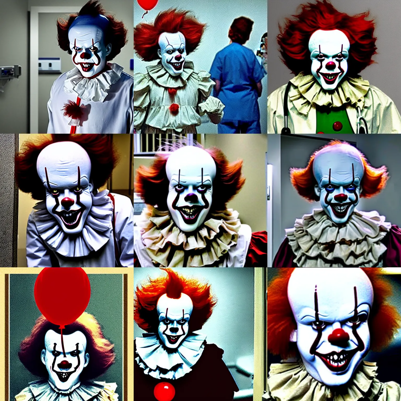 Prompt: a macabre picture of pennywise dressed as a doctor at medica sur hospital