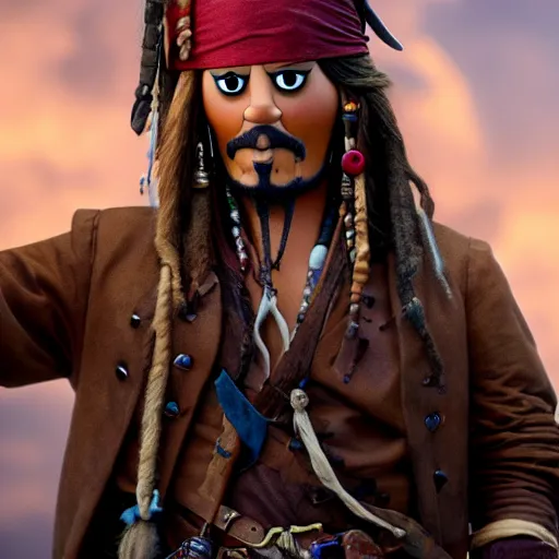 Prompt: A still of Jack Sparrow as a muppet, 4k, photograph, artstation, trending, award winning, epic lighting, featured