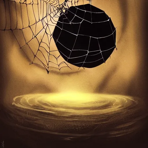 Prompt: an evil spider spins a web between 2 planets dark fantasy, horror, concept art, smooth, sharp focus, illustration